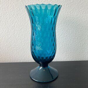 Vintage Blue Empoli Optic Glass Vase // 9" Tall // 1960s Art Glass
